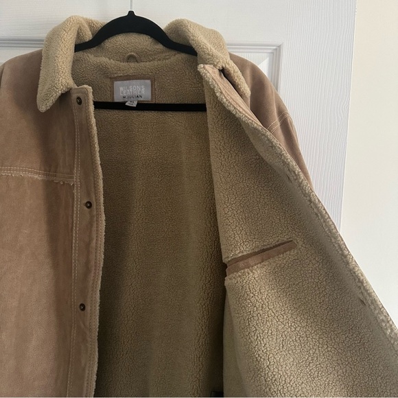 Size XL Wilsons Leather M.JULIAN Tan Suede Leather Sherpa Lined Jacket Coat - Picture 3 of 5